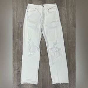 Agolde White Distressed Straight Leg Jeans